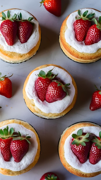 Delicados pasteles de souffle adornados con fresas gordas presentación aislada Wallpa móvil vertical