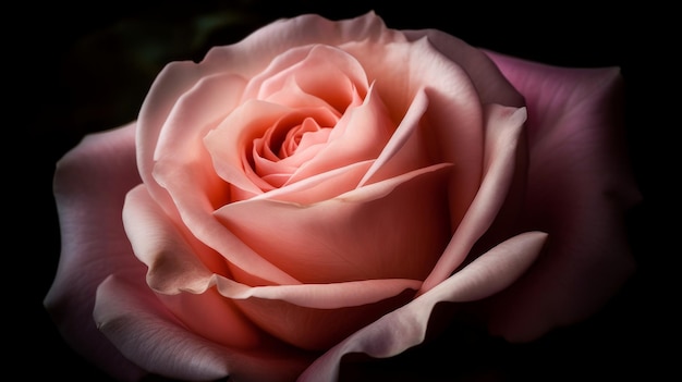 Delicados pétalos de una rosa rosada en plena floración generados por IA
