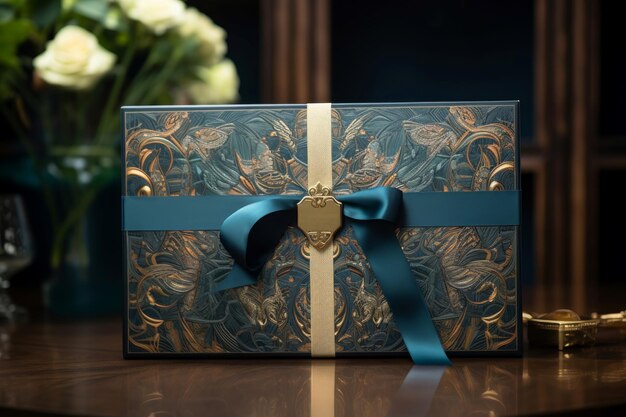 Delicate caja de regalo de cinta de oro con confeti Generar Ai