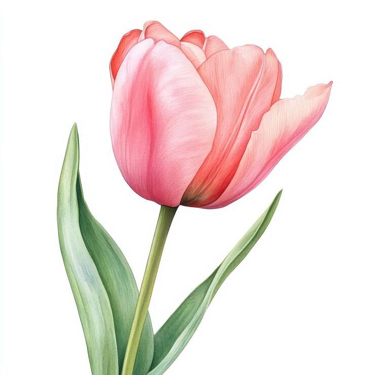 Delicate clip de tulipán en una suave ilustración de acuarela rosada sobre un fondo blanco