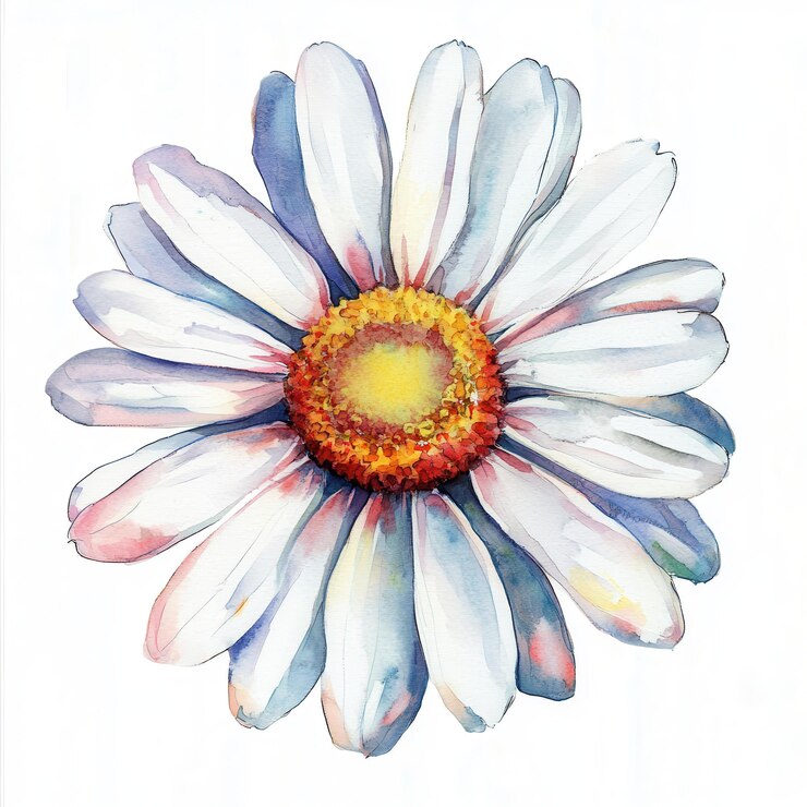 Delicate Daisy Clipart acuarela Flor elemento con pétalos blancos sobre un fondo blanco