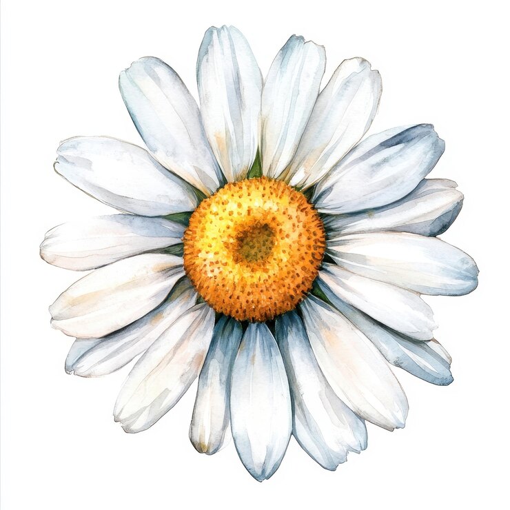 Delicate Daisy Clipart Ilustración de flores en acuarela con pétalos blancos sobre un fondo blanco