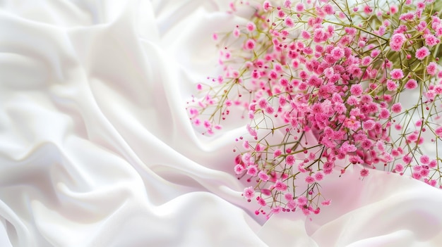 Delicate flores cor-de-rosa em um tecido branco macio incorporando doçura e pureza