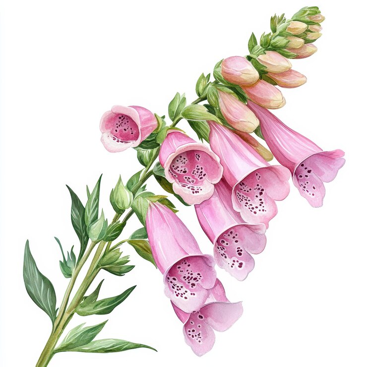 Delicate Foxglove acuarela Clipart Element de flores rosadas pastel sobre un fondo blanco