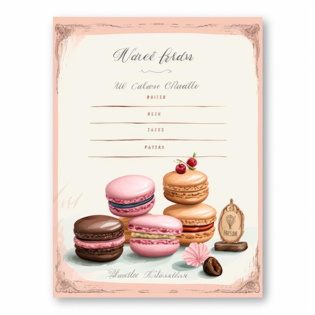 Foto delicate indulgência dominar a pastelaria com um cartão de receita 3x5 e perfeccionando macarons