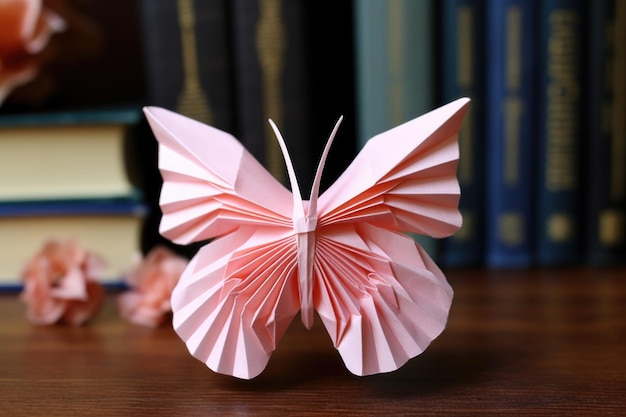 Delicate mariposa origami en flor creada con la ayuda generativa