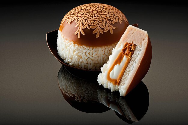Delicia de arroz dulce de comida oriental en forma de pastel shu creado con ai generativo