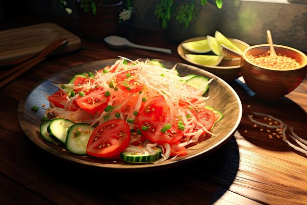 Foto delícia asiática fiery salada de papaia crua picante