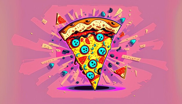 Foto delícia caprichosa fatia voadora de pizza cartoon vetor ilustração tentador conceito de fast food