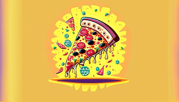 Foto delicia caprichosa rebanada voladora de pizza ilustración vectorial de dibujos animados concepto de comida rápida tentador