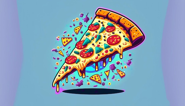 Foto delicia caprichosa rebanada voladora de pizza ilustración vectorial de dibujos animados concepto de comida rápida tentador