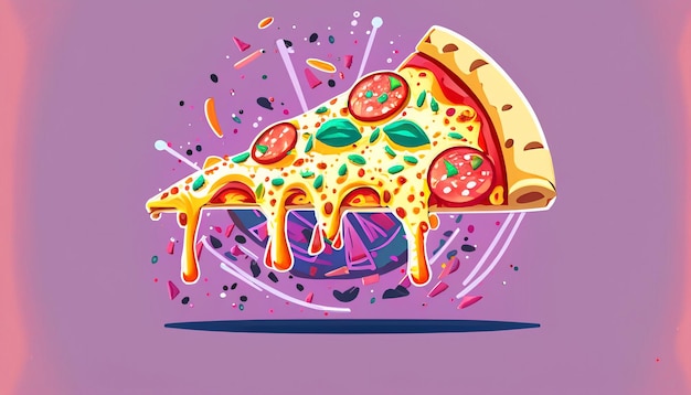 Foto delicia caprichosa rebanada voladora de pizza ilustración vectorial de dibujos animados concepto de comida rápida tentador