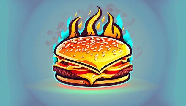 Foto delicia chisporroteante vector libre hamburguesa queso con fuego icono de dibujos animados ilustración objeto de comida tentadora