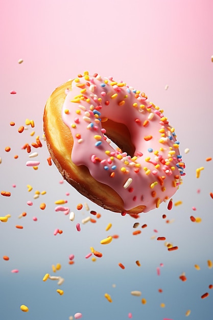 Delícia colorida Uma cena extravagante de um chuveiro gourmet de donuts capturado por IA generativa