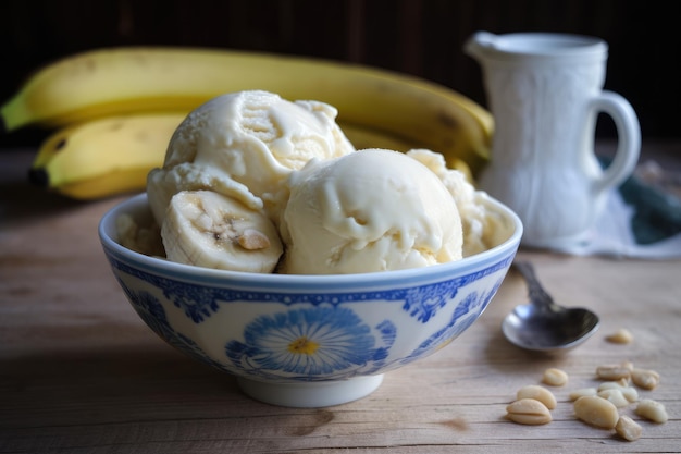 Delicia congelada Helado de banana dulce Disfruta de un postre cremoso, afrutado y refrescante que no contiene lácteos y es vegano IA generativa