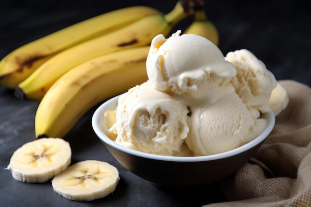 Foto delícia congelada sorvete de banana doce desfrute de uma sobremesa cremosa, frutada e refrescante, isenta de laticínios e vegana ia generativa