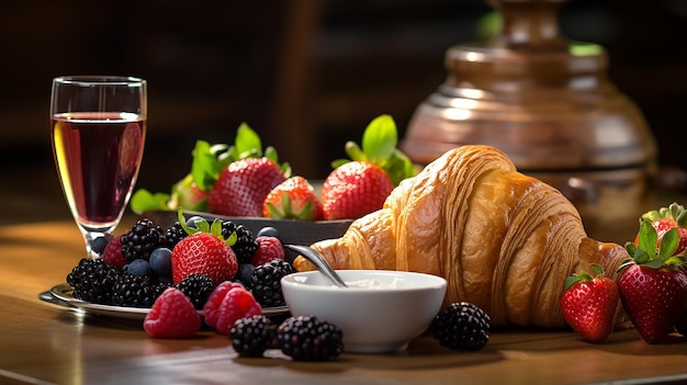 Delícia de café da manhã com croissant