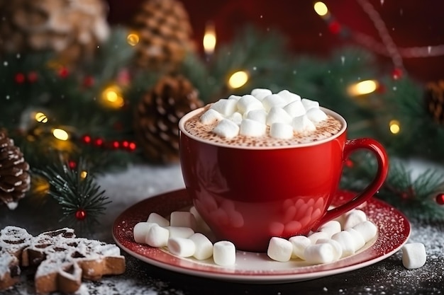 Delícia de café festivo com IA generativa de marshmallows