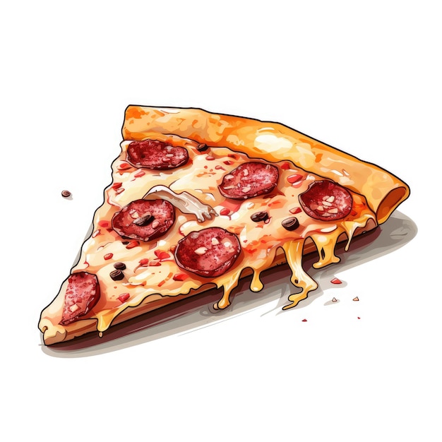 Delícia de queijo derretido Salame saboroso e fungo Pizza Slice em arte vetorial com logotipo corporativo em W