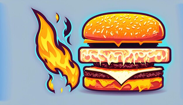Foto delícia escaldante vetor livre hambúrguer queijo com ícone de desenho animado de fogo ilustração objeto de comida tentador