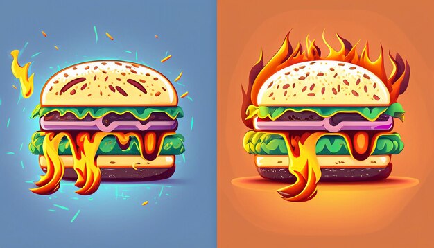Delícia escaldante vetor livre hambúrguer queijo com ícone de desenho animado de fogo ilustração objeto de comida tentador