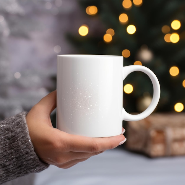 Delicia festiva: maqueta de taza conmovedora de la abuela en medio de la alegría navideña