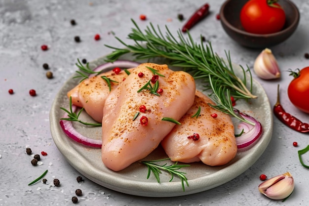 Delicia gastronómica Filete de pechuga de pollo fresco preparado con especias