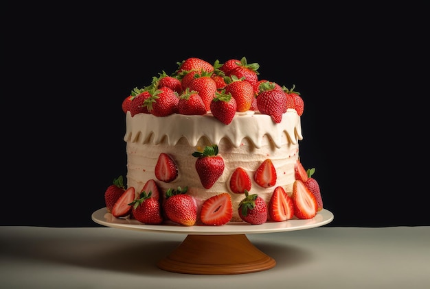 Delicia de pastel de chocolate blanco con fresas primer plano IA generativa