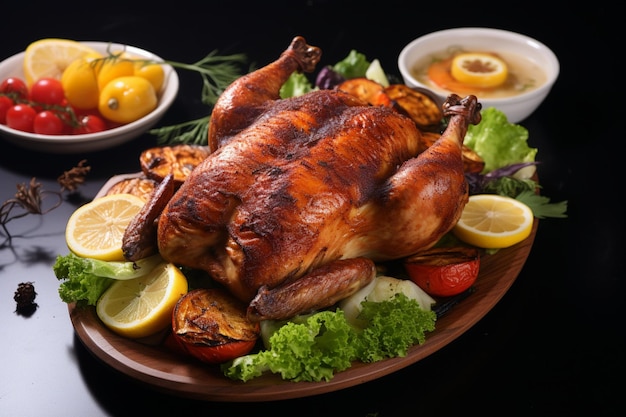 Delicia sabrosa pollo asado suculento sus sabores mejorados por la especiación y la cocina experta