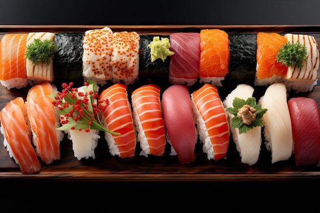 Delícias AIDriven Explore o mundo vibrante dos frutos do mar frescos em nosso prato de amostra de sushi