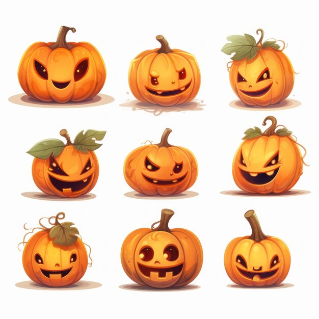 Las delicias caprichosas de Halloween Los dibujos encantadores de Jack O' Lantern en un lienzo blanco