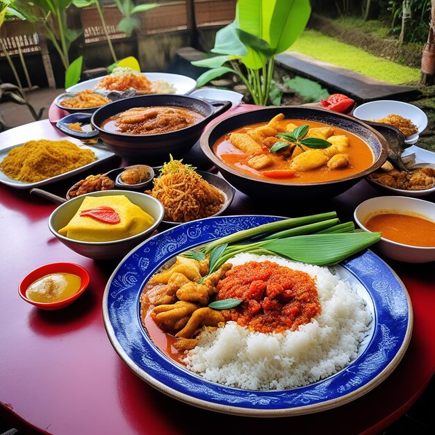 Foto las delicias culinarias indonesias en bali un banquete de curry y arroz