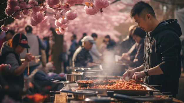 Foto delícias da comida de rua do festival da flor de cerejeira