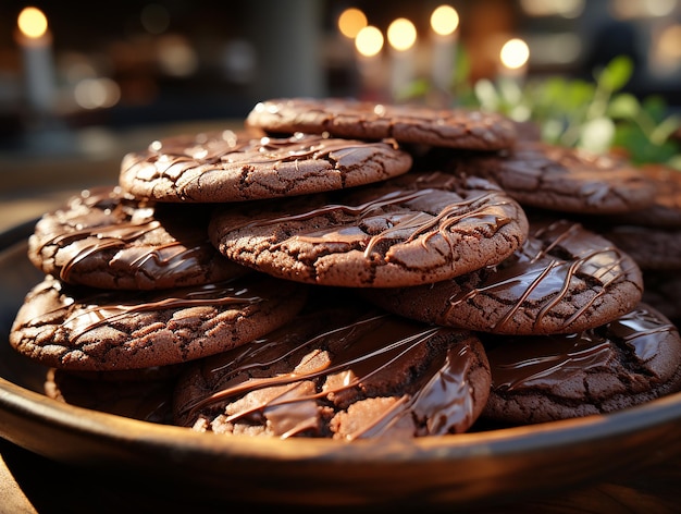 Delicias deliciosas Primer plano de galletas de chocolate crujientes con chispas de chocolate derretidas