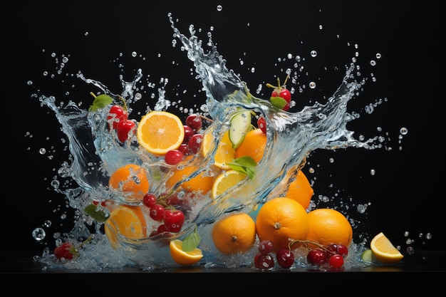 Foto delicias epicúreas de frutas vibrantes salpicos de comida requintada e imagens artísticas de óleo