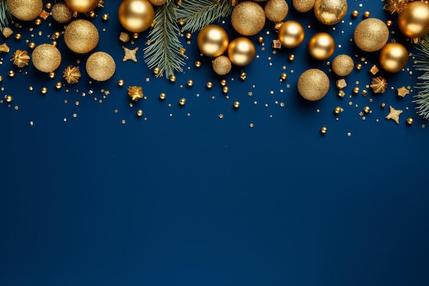 Delicias festivas de Navidad Árbol de abeto espumoso Ordes dorados Regalos y confeti en una gorra