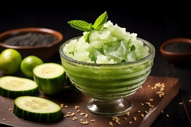 Foto delicias refrescantes disfrute del refrescante hielo de pepino raspado indonesio es timun serut con una t