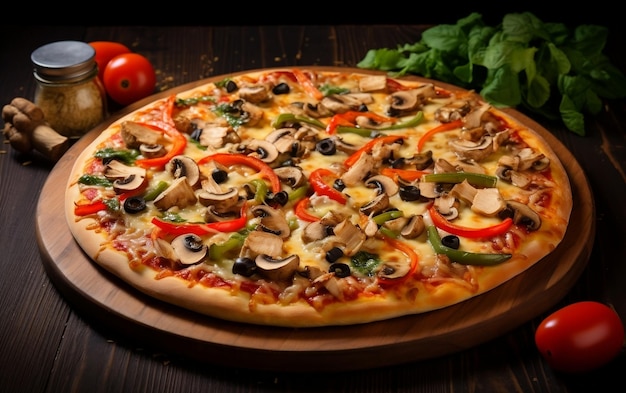 Delicias Saladas Pizza De Queso Vegetal Con Pimientos Aceitunas Champiñones IA Generativa