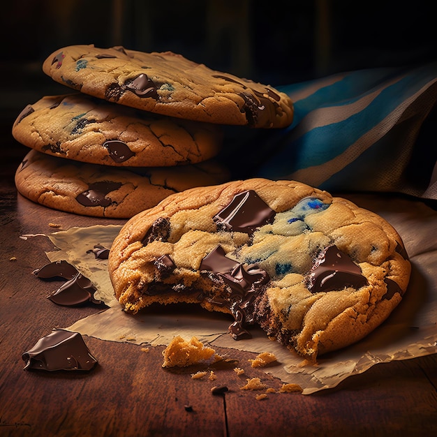 Delicie-se com a doçura dos biscoitos de chocolate recém-assados AI Generative