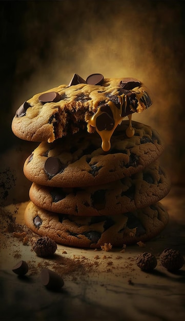 Delicie-se com a doçura dos biscoitos de chocolate recém-assados AI Generative