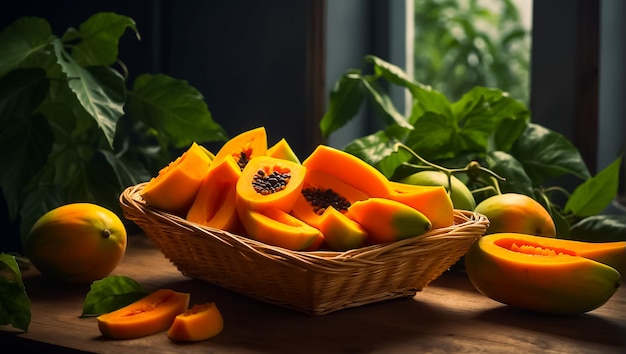 Deliciosa y apetitosa papaya fresca cortada