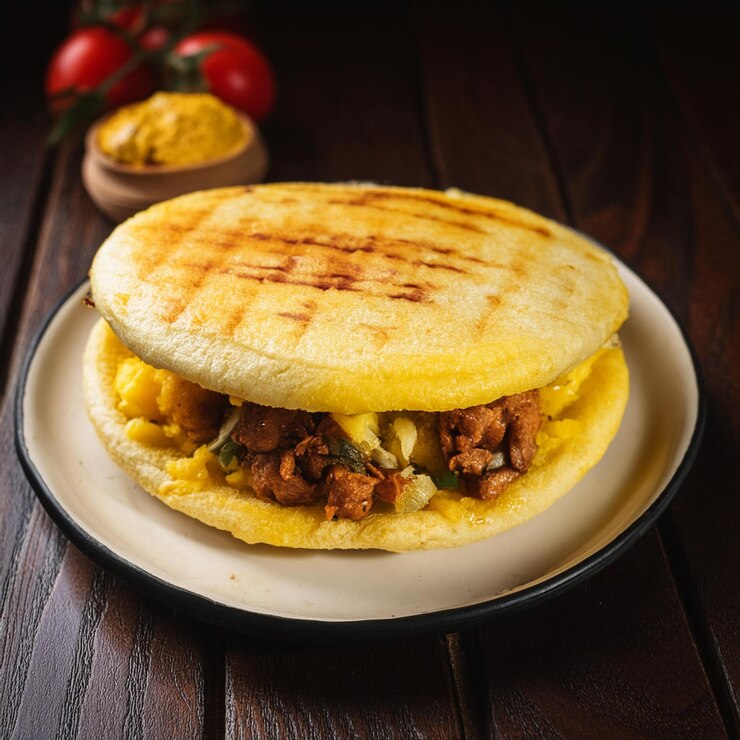 Foto deliciosa arepa rellena