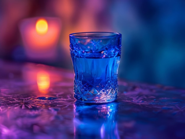 Deliciosa bebida alcohólica azul en un vaso de cóctel