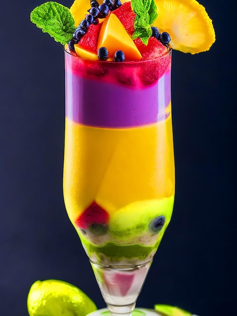 Deliciosa bebida de smoothie Experimental decoração Diferente variação de cor topping tro