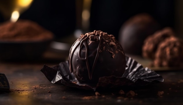 Deliciosa bola trufada de chocolate, uma tentação gourmet gerada por IA