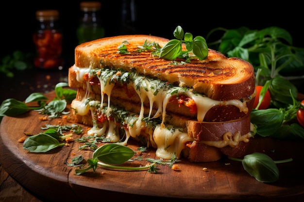 deliciosa bruschetta italiana con tomates frescos, queso albahaca y albahaca