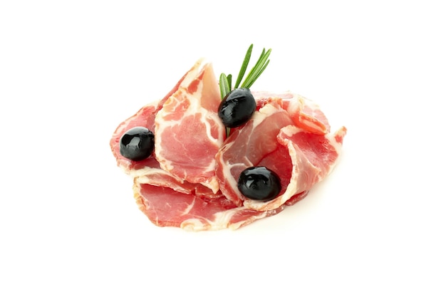 Deliciosa carne de jamon isolada no fundo branco