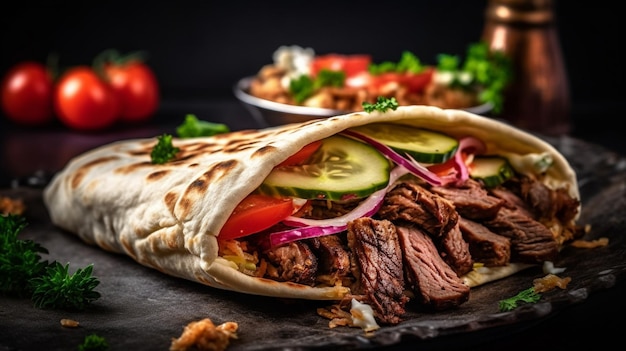 Deliciosa carne de vaca Shawarma e Pita