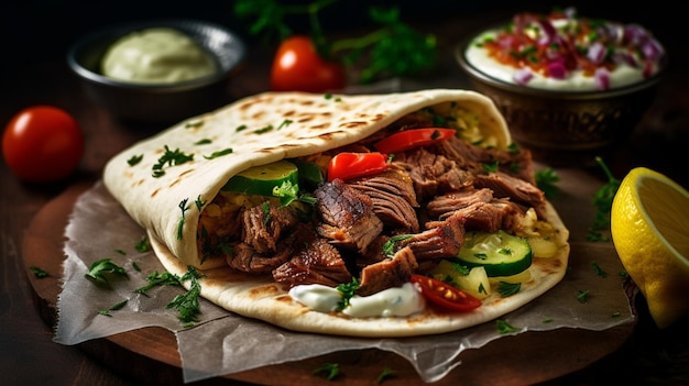 Deliciosa carne de vaca Shawarma e Pita