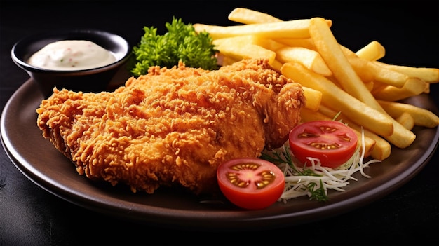 deliciosa chuleta de pollo frito con papas fritas comida occidental